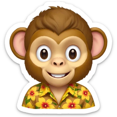 Monkey – cheeky grin, wearing yellow floral aloha shirt. sticker