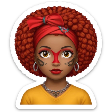 afro hair with red head bandana and lots of face tattoo black skin girl sticker