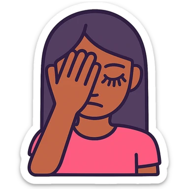 black girl with long straight hair and long false lashes, facepalming, color outline icon style sticker