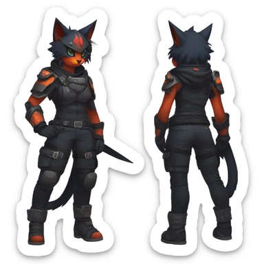 Edgy Shy Anthro Warrior cool pretty dark Litten-Pokémon-cat-fursona-animal techwear sticker