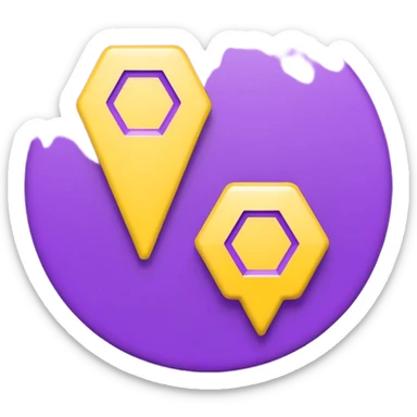 simple, minimalistic yellow (hex#FFD008) and purple (hex#8C52FF) icons of a pin location sticker