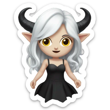 Demon succubus with white hair and pale skin. She has dark horns and a black dress. sticker