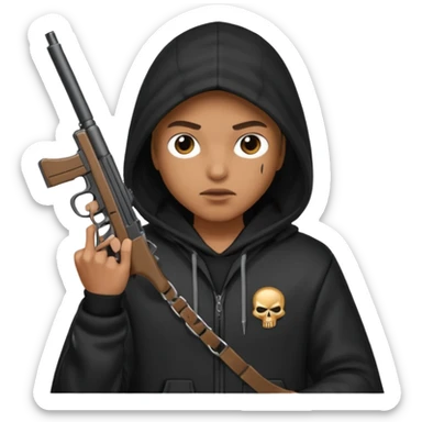 Una persona encapuchada con una pistola sticker