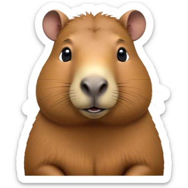 Cinematic Noble Capybara Portrait Emoji, Poised and serene, with a robust, rounded build and a characteristically broad, slightly flattened capybara face featuring a short snout and small, rounded ears, covered in soft, earthy fur with subtle natural texture and gentle, wise eyes; rendered in lifelike detail with natural light, high shine, intelligent and calm, styled with an air of understated authority, focused and attentive, soft glowing outline, capturing the essence of a watchful and confident capybara that appears ready to step out of the screen with effortless dignity! sticker