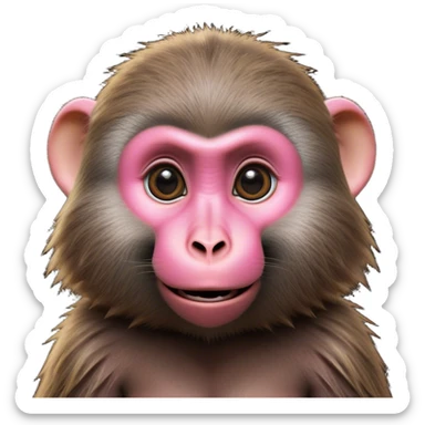 Cinematic Cute Baboon Portrait Emoji, Head tilted playfully and inquisitively, featuring a vibrant Fur of earthy browns with expressive, round, sparkling eyes filled with curiosity, Simplified yet irresistibly adorable features, highly detailed, glowing with a warm, friendly glow, high shine, affectionate and spirited, stylized with a touch of urban whimsy, bright and endearing, soft glowing outline, capturing the essence of a mischievous yet loving baboon, so playful it feels like it could leap out of the screen and into your arms! sticker