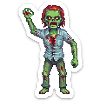 an angry zombie, arms up, bloody and crooked, normal human bodily proportions sticker