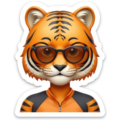 female energetic anthropomorphised tiger in sports clothes, wearing dark sunglasses, head and shoulders only sticker