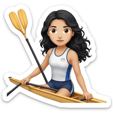 girl with long black wavy hair rowing in Olympic rowing sport, with double oars sticker