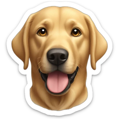 A black labrador with a golden retriever sticker