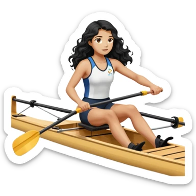 girl with long black wavy hair rowing in Olympic rowing sport, side view sticker
