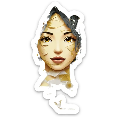  Hemp 420 lady face melting gold drizzle kintsugi multicoloured funky alm leaves tropical made of 420 origami newspaper roses hemp leaves lantern fairy lights paper and hemp leaves in hair sticker