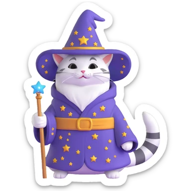 wizard cat with a starry robe and hat sticker