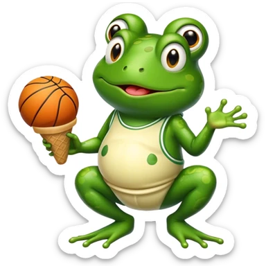 Frog eating ice cream and playing basketball sticker