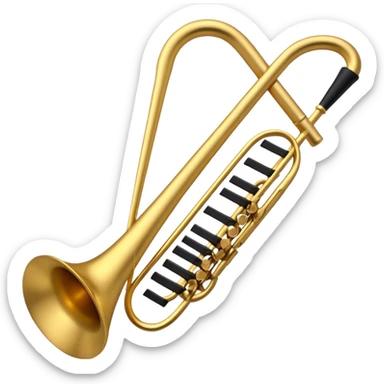 Create a sophisticated and elegant emoji that represents orchestration and arrangement. The design should feature a conductor’s baton, musical notes, and a symphonic score, symbolizing the process of arranging and orchestrating music. Incorporate instruments like a violin, trumpet, and piano keys subtly in the background, representing different sections of the orchestra. Use classical and refined colors such as gold, deep red, and black to evoke the grandeur and precision of orchestration. The background should be transparent. sticker
