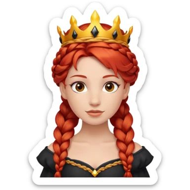 braided hair fire princess with black crown, red hair sticker