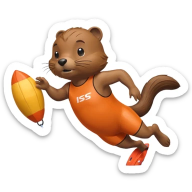 A focused beaver swimmer wearing a racing suit, diving past a floating buoy.


 sticker