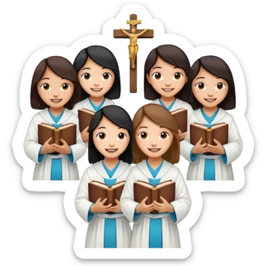 eight asian girls holding bibles and crosses and laughing  sticker