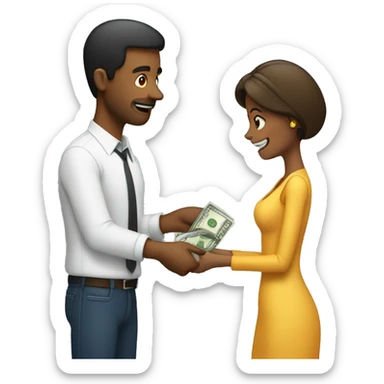 Man handing a woman money sticker