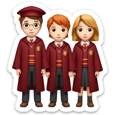 harry potter, ronald weasley and hermione granger in gryfinndor uniform sticker