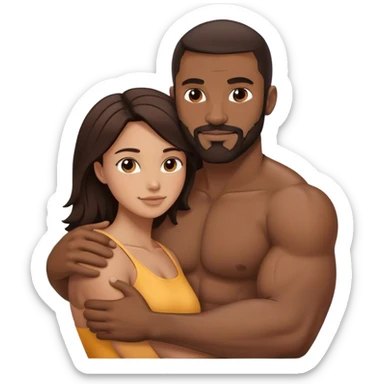 Black man with facial hair and muscles hug small beautiful brunette woman sticker