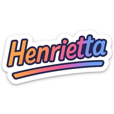 Henrietta name in modern colorful gradient font with dark outline, dynamic slanted or partial underline, transparent background, in the style of reference patterns sticker