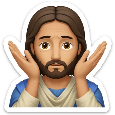 my workmate accidentally misspelled "Jesus christ" as "Jesbus christ", make an emoji of jesus with his hands on his face looking like hes ironically in pain sticker