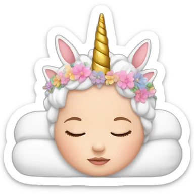 Sleeping white Newborn with unicorn headband sticker
