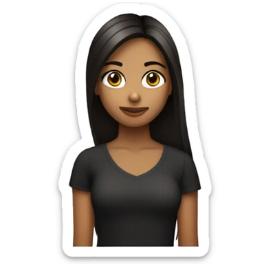 Una chica con cabello negro largo straight  y color trigueña ojos marrones oscuros usando una camisa blanca  sticker