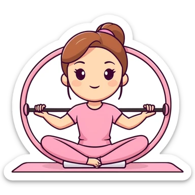 Girl with light brown hair and hazel eyes wearing a pink matching set holding a Pilates circle sticker