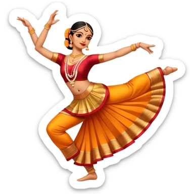 cinematic-realistic-bharatanatyam-dance-emoji,-depicted-as-an-elegant-classical-indian-dance-performance-with-graceful-poses,-intricate-costumes,-and-expressive-hand-gestures,-rendered-with-rich-textures-and-warm-dramatic-lighting, single dancer full body  sticker