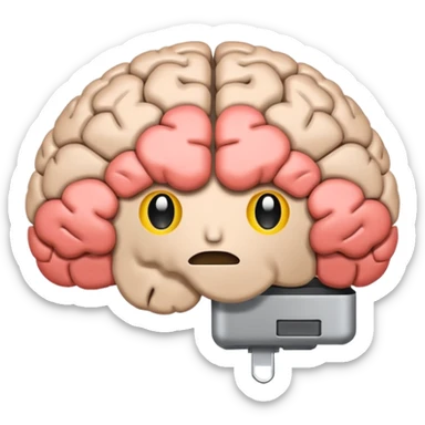brain emoji with a low battery logo sticker