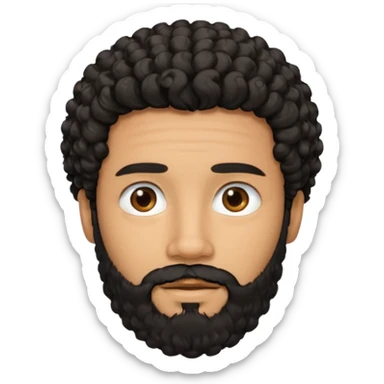 This is a cartoon-style avatar of a man with curly black hair, a beard, and a calm expression  sticker