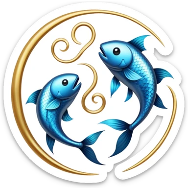 The zodiac symbol Pisces. Two fish in a “yin-yang” formation. One fish’s head is facing the other fish’s tail, and vice versa forming a hoop sticker