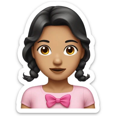 tan girl with medium black hair with a pink bow sticker