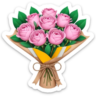 Bouquet of pink flower like rose and peony wrapped in kraft paper sticker