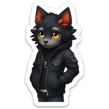 Edgy Shy Anthro Ninja boyish cool pretty dark black Litten-Pokémon-cat-fursona-animal techwear-in love sticker
