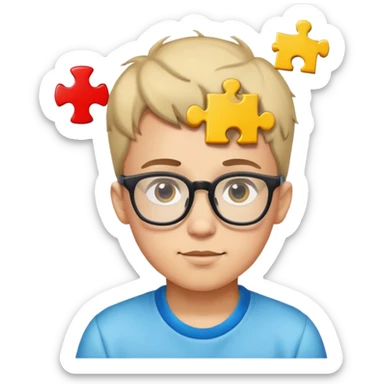 genius boy with glasses and a puzzle piece symbol above his head sticker