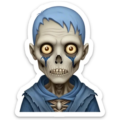 Cinematic Realistic WoW undead civilian Portrait, depicted with decayed yet noble features, his weathered, pallid skin etched with ghostly blue veins and ancient scars. Clad in modest, tattered attire in muted browns and greys that remain consistently rugged, his hollow eyes burn with determined defiance. Rendered with lifelike texture and dramatic natural lighting, high shine, noble and resilient, capturing the stoic spirit of an undead veteran of Azeroth. sticker