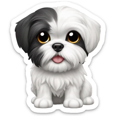 shih tzu maltese mix dog black and white with fish in mouth sticker