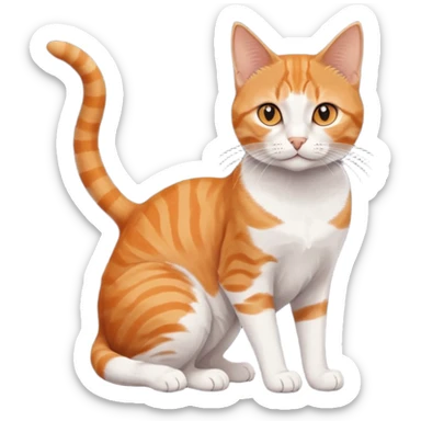 full body orange domestic shorthair slim cat with yellow/orange eyes and a white triangle pattern on his face playing sticker