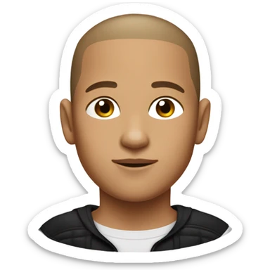 boy with very light brown skin, buzz cut, no facial hair, wearing a smart black quarter zip jumper with white t shirt underneath. sticker