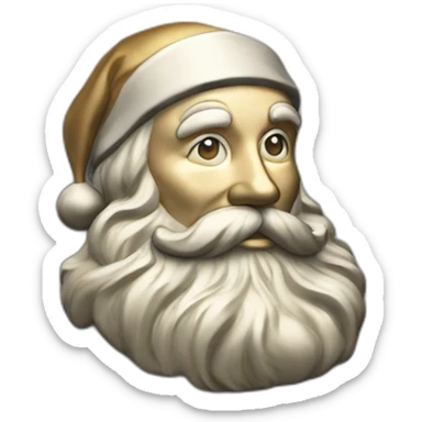 A golden round coin with a matte black color on the sides, in the center of this coin is the head of Santa Claus sticker