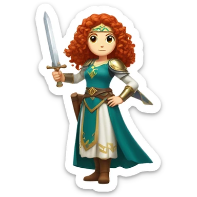 a white girl with long red curly hair and freckles, cosplaying Princess Zelda posing and ready for a fight sticker
