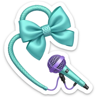 A pastel blue bow with a pastel a pastel green snake at the top of one side and a pastel purple microphone on the bottom of the other side of the bow sticker