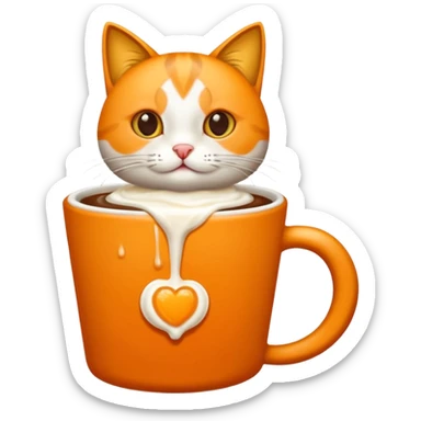 Gato naranja tomando café frio con un popote agarrándolo con sus patitas sticker