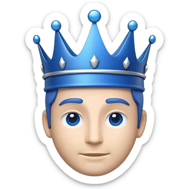 Apple-style emoji of a male face with a smooth blue crown and minimal details. The crown has a flat front area for a small logo. 3D-like style with soft gradients and shadows, matching Apple’s emoji look. Optimized for 24x24 pixels with clear, readable elements. White or transparent background sticker