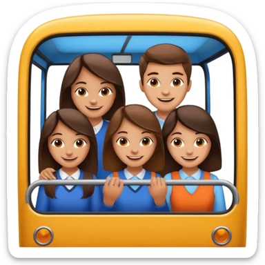 Two girls and one boy all brunette on a bus, show the whole bus sticker