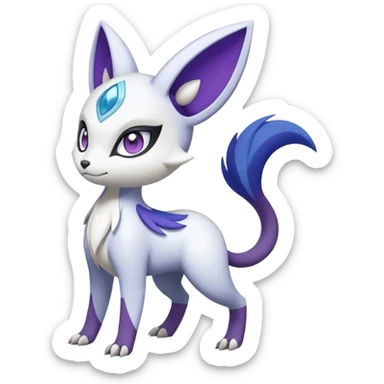 Shiny White with Violet and Indigo Meloetta-Absol-Pachirisu-Zangoose-Pokémon-Fakémon-fusion-hybrid-creature sticker
