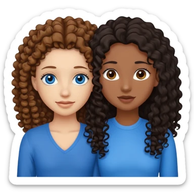 Two best friends .bestie 1: beige skin with brown long hair and blue eye. Bestie 2:mixed race skin with curly black hair and brown eye sticker