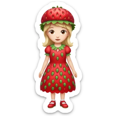 Strawberry shortcake human girl full body and legs with a strawberry hat on her hair and dress without a cake sticker